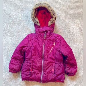 Geometric Print Warm Winter Coat Plum Pink  Platinum Pockets Snow Jacket 4